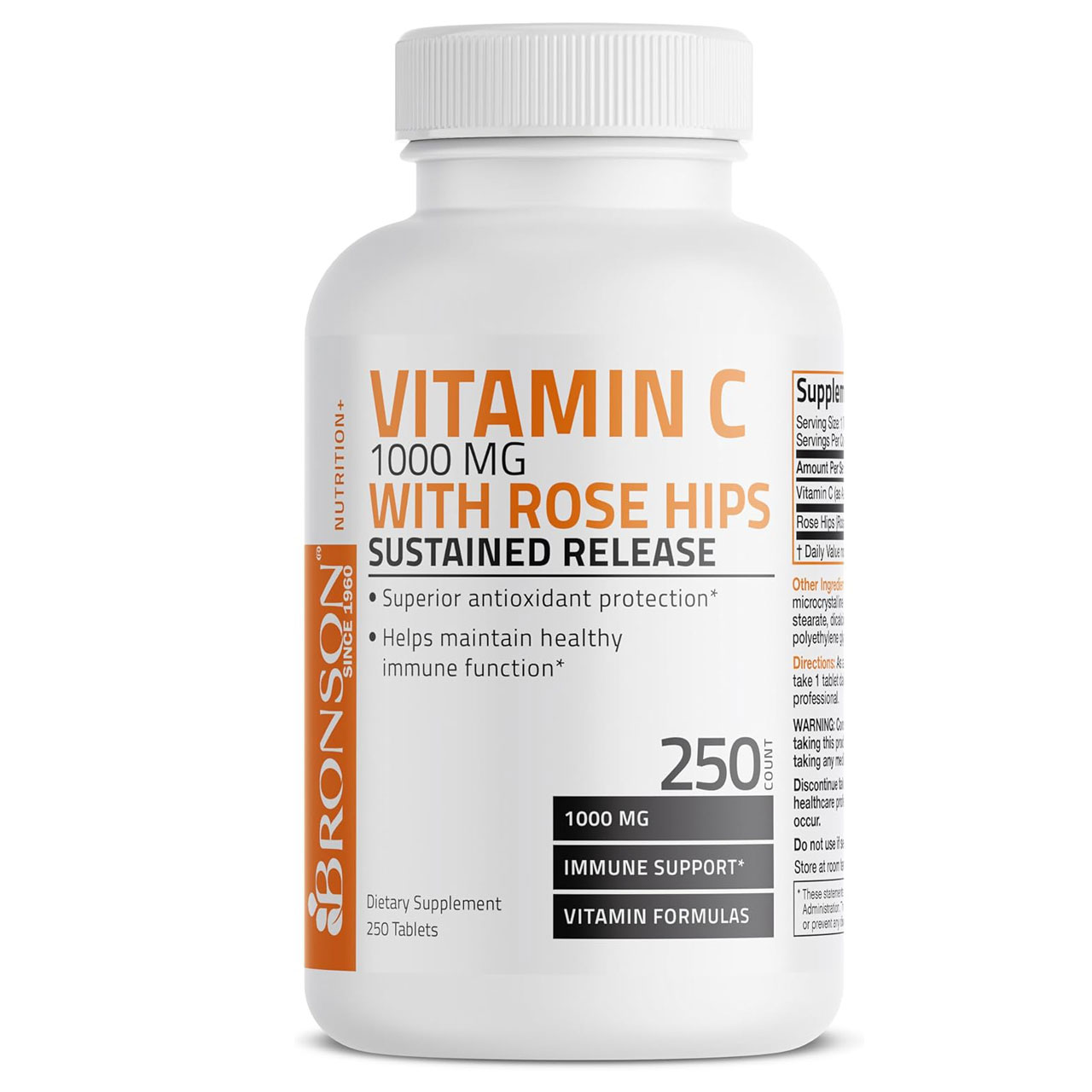 Bronson-Vitamin-C-1000-mg-with-Rose-HIPS-7 قرص ویتامین C 1000 به همراه Rose Hips برند Bronson تعداد 250 عددی
