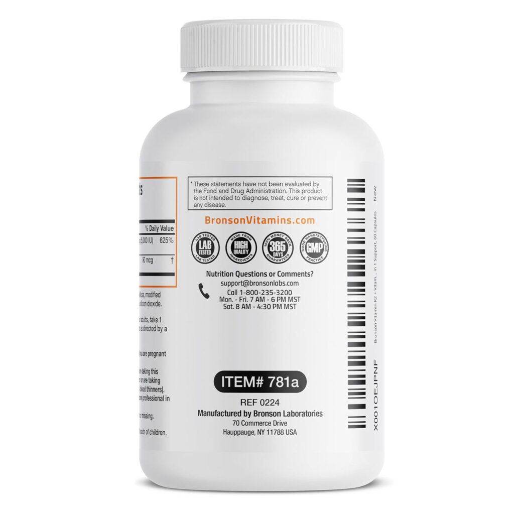 ویتامین D3+K2 برند Bronson آمریکایی 3 Bronson Vitamin K2 MK7 with D3 Supplement Non GMO Formula 5000 IU Vitamin D3 90 mcg 5